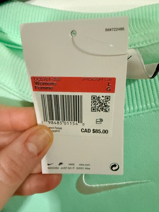 Nike Minty Green Crewneck Sweatshirt with White Swoosh. Baggy Over Sized fit - Picture 3 of 5
